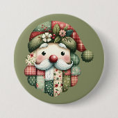 Whimsische Patchwork Kerstman Folk Kerstmis Ronde Button 7,6 Cm (Voorkant)