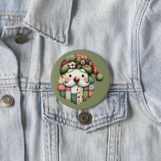 Whimsische Patchwork Kerstman Folk Kerstmis Ronde Button 7,6 Cm (In situ)