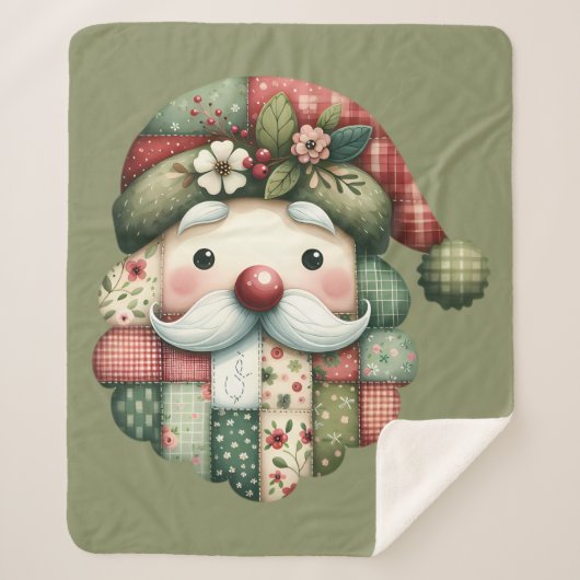 Whimsische Patchwork Kerstman Folk Kerstmis Sherpa Deken (Voorkant)