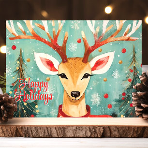 Whimsische rendieren met kerstbomen vakantie feestdagen kaart