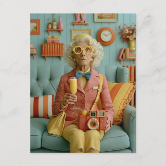 Whimsische Retro Oma met Camera Briefkaart (Voorkant)