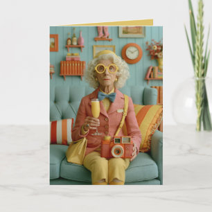 Whimsische Retro-Oma met Camera Kaart