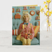 Whimsische Retro-Oma met Camera Kaart (Gele Bloem)