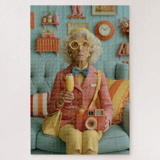 Whimsische Retro Oma met Camera Legpuzzel (Verticaal)