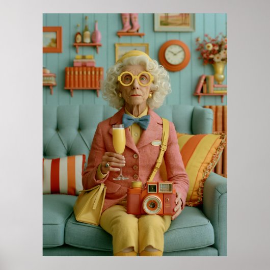 Whimsische Retro Oma met Camera Poster (Voorkant)