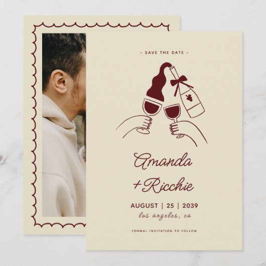 Whimsische Retro Speelse Handgetekende Bruiloftsto Save The Date (Voorkant / Achterkant)
