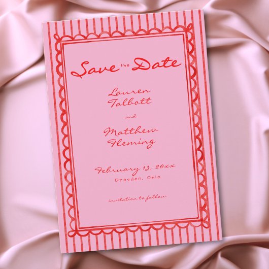 Whimsische rood roze aquarel streep bruiloft save the date