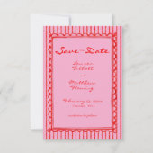 Whimsische rood roze aquarel streep bruiloft save the date (Voorkant)