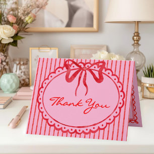 Whimsische rood roze aquarel streep foto trouwfees bedankkaart