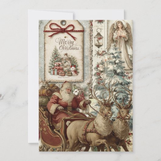 Whimsische Rustieke Vintage Kerstman Kerstkaart (Voorkant)