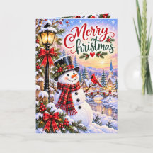 Whimsische Sneeuwman Kerst Groetkaart | Rood Ca