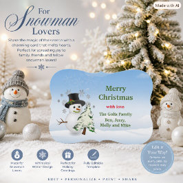 Whimsische Sneeuwman Witte Kerst Vakantie Feestdagenkaart