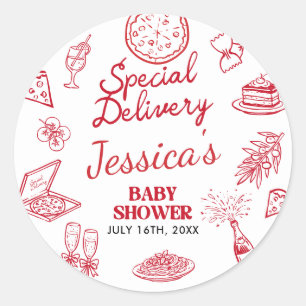 Whimsische speciale bezorging baby shower ronde sticker