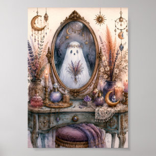 Whimsische spookspiegel kaptafel bloem whimsigoth poster