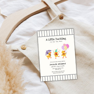 Whimsische Streep Feestje Kleine Eend Baby Shower Kaart