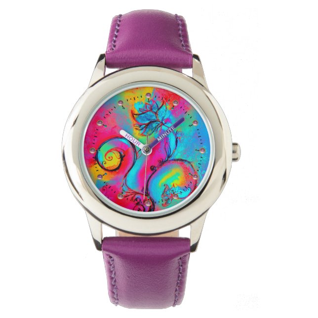 WHIMSISCHE STROMEN blauwgroen blauw roze geel Horloge (Voorkant)