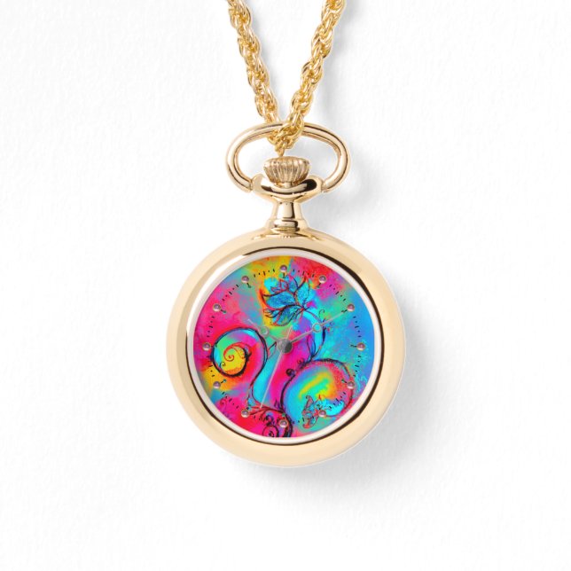 WHIMSISCHE STROMEN blauwgroen blauw roze geel Horloge (Voorkant)