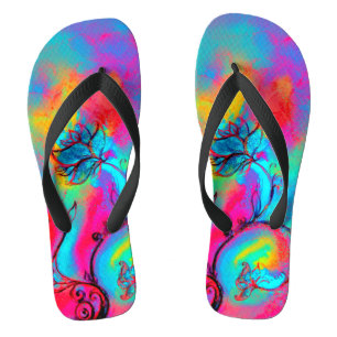 WHIMSISCHE STROMEN blauwgroen blauw roze geel Teenslippers