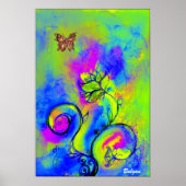 WHIMSISCHE STROMEN EN BUTTERFLIES blauw groen geel Poster (Voorkant)