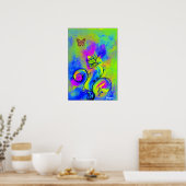 WHIMSISCHE STROMEN EN BUTTERFLIES blauw groen geel Poster (Keuken)