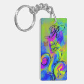 WHIMSISCHE STROMEN EN BUTTERFLIES blauw groen geel Sleutelhanger (Voorkant Links)