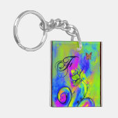 WHIMSISCHE STROMEN EN BUTTERFLIES blauw groen geel Sleutelhanger (Voorkant Links)