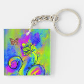 WHIMSISCHE STROMEN EN BUTTERFLIES blauw groen geel Sleutelhanger (Achterkant)