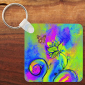 WHIMSISCHE STROMEN EN BUTTERFLIES blauw groen geel Sleutelhanger (Voorkant)