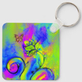 WHIMSISCHE STROMEN EN BUTTERFLIES blauw groen geel Sleutelhanger (Achterkant)
