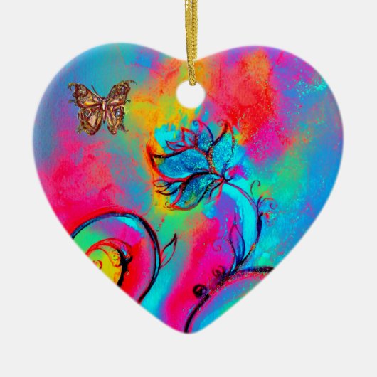 WHIMSISCHE STROMEN EN BUTTERFLIES HART KERAMISCH ORNAMENT (Voorkant)