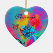 WHIMSISCHE STROMEN EN BUTTERFLIES HART KERAMISCH ORNAMENT (Achterkant)