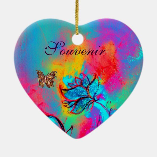 WHIMSISCHE STROMEN EN BUTTERFLIES HART KERAMISCH ORNAMENT (Achterkant)