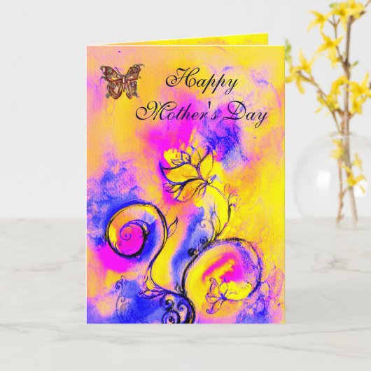 WHIMSISCHE STROMEN EN BUTTERFLIES / Moederdag Kaart (Gele Bloem)