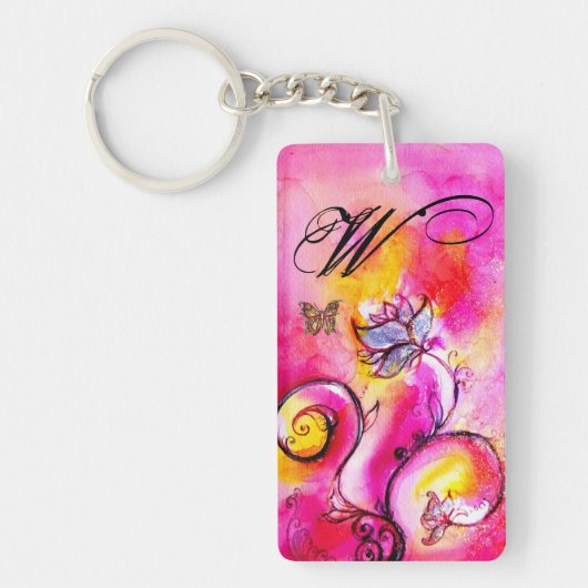 WHIMSISCHE STROMEN EN BUTTERFLIES roze geel paars Sleutelhanger (Voorkant)