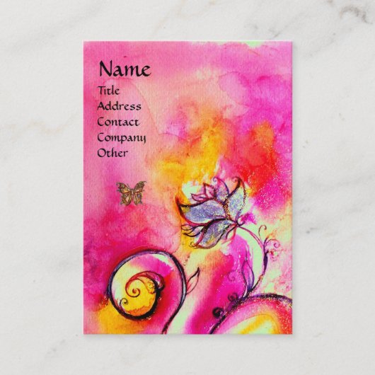 WHIMSISCHE STROMEN EN BUTTERFLIES roze geel paars Visitekaartje (Voorkant)