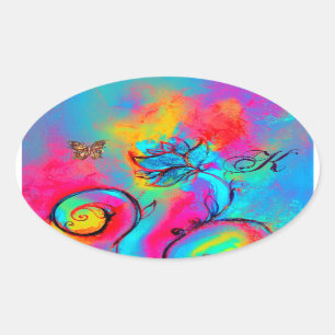 WHIMSISCHE STROMEN, GOUDE BUTTERFLY OVALE MONOGRAM OVALE STICKER
