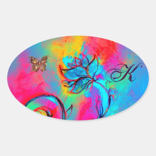 WHIMSISCHE STROMEN, GOUDE BUTTERFLY OVALE MONOGRAM STICKER (Voorkant)