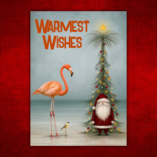 Whimsische Tropische Flamingo Strand Kerstman Kers Feestdagen Kaart