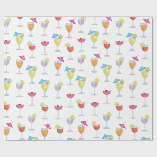 Whimsische Tropische Kleurrijke Cute Cocktaildrank Cadeaupapier (Vlak)