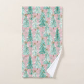 Whimsische turquoise kerstbomen op roze bad handdoek (Handdoek)