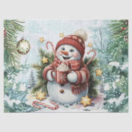 Whimsische Vintage Decoupage Kerstsneeuwman Tissuepapier