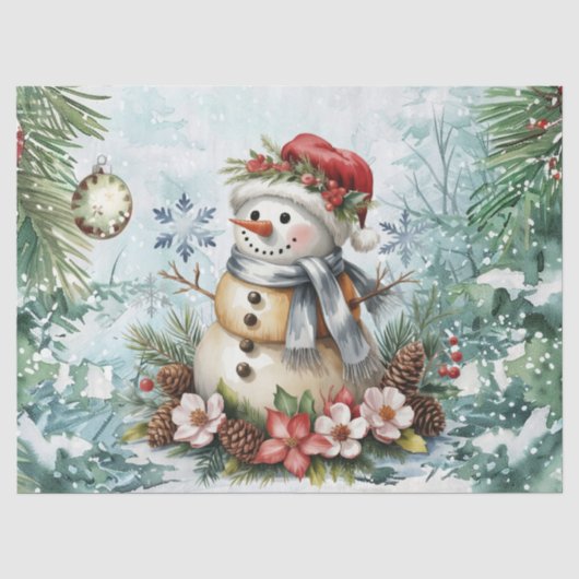 Whimsische Vintage Decoupage Kerstsneeuwman Tissuepapier (Voorkant)