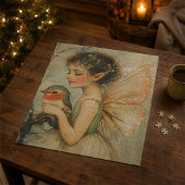 Whimsische Vintage Kerstelf met Roodborstje Legpuzzel