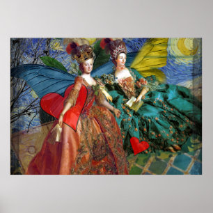 Whimsische Vlinder Vrouwen Tweelingen Blauwe Colla Poster