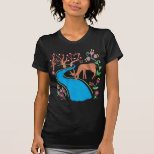 Whimsische Waterverf Herten bij de Rivier T-shirt