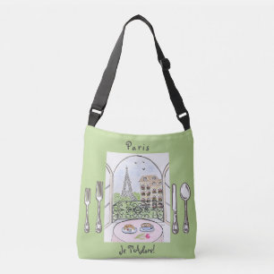 Whimsische Waterverf Paris Eiffeltoren Bestek Crossbody Tas