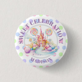 Whimsische Waterverf Pastel Candyland Verjaardag Ronde Button 3,2 Cm