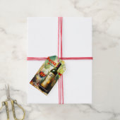 Whimsische wijnkunst vrolijk kerstfeest cadeaulabel (Met Touw)