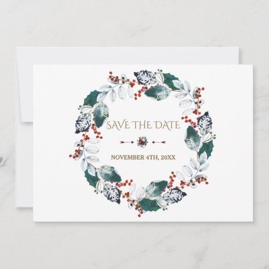 Whimsische Winter Heilige Bessen Krans Save The Da Date (Voorkant)