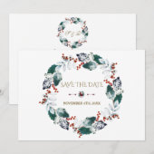 Whimsische Winter Heilige Bessen Krans Save The Da Date (Voorkant / Achterkant)